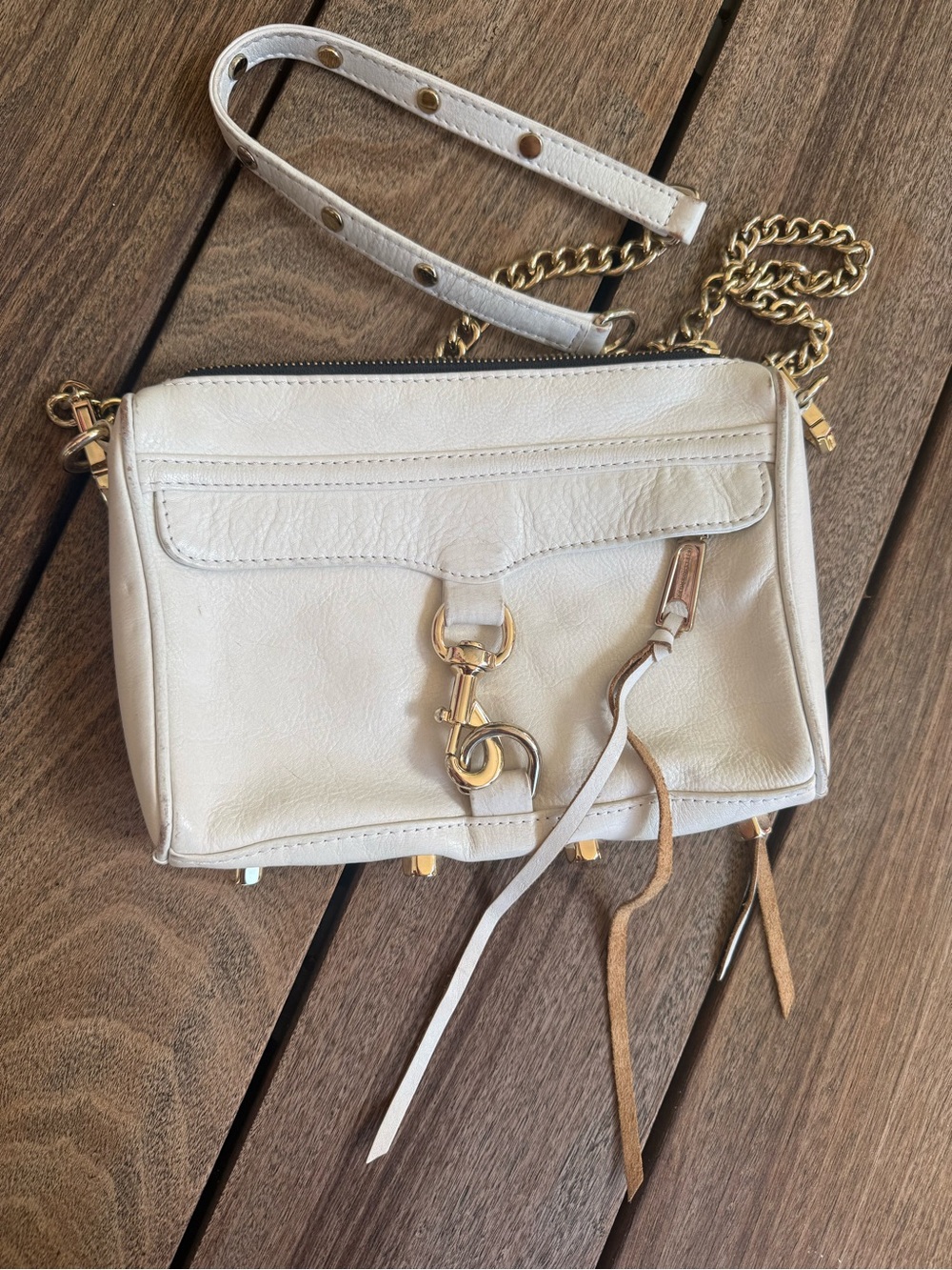 Rebecca Minkoff White Leather Mini Mac Crossbody with Gold Chain